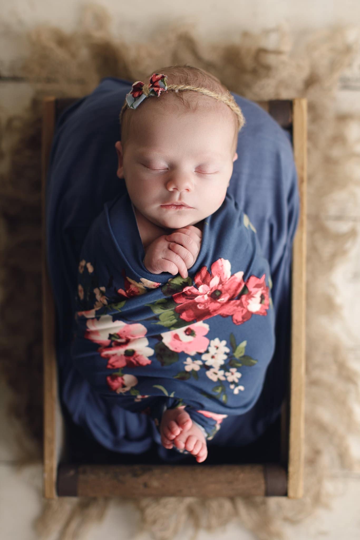Custom Newborn Portraiture Jacksonville Fl newborn photo session. floral blue wrap