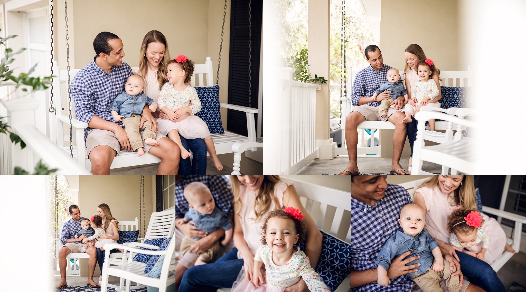 St Augustine Lifestyle Photographer Family of 5 sitting on porch swing in sta augustin fl