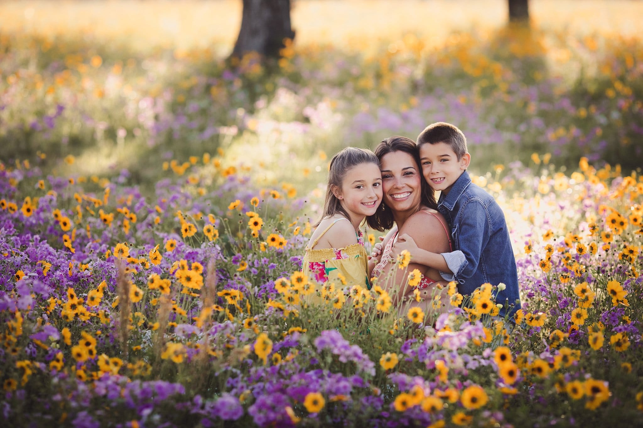 Flower Field Photos in Jacksonville mom and two children in flower field