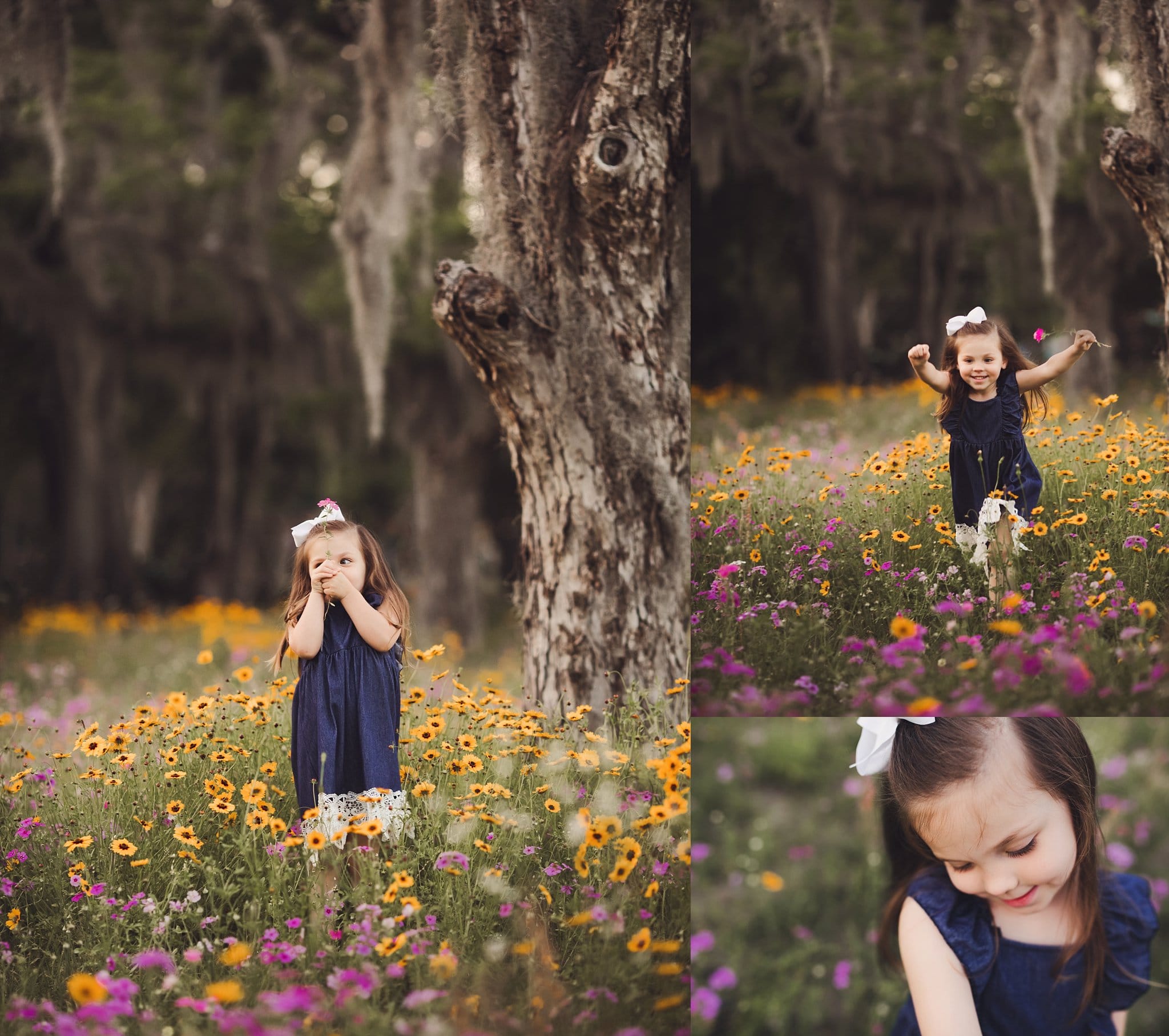 little girl playing Hampton Flower Field Jacksonville Fl beautiful field of purple and yellow flowers