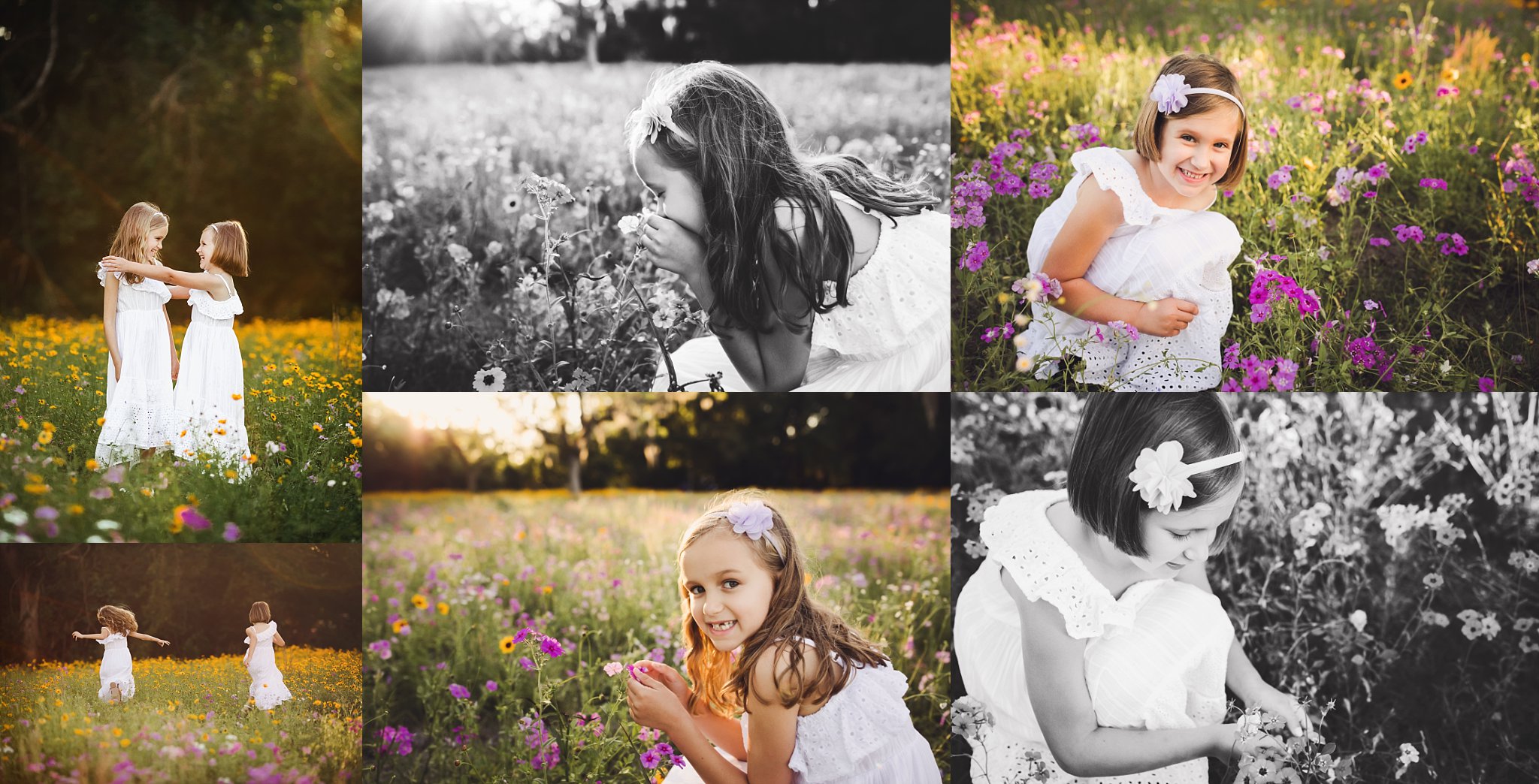 little girls in white dresses Hampton Flower Field Jacksonville Fl beautiful field of purple and yellow flowers