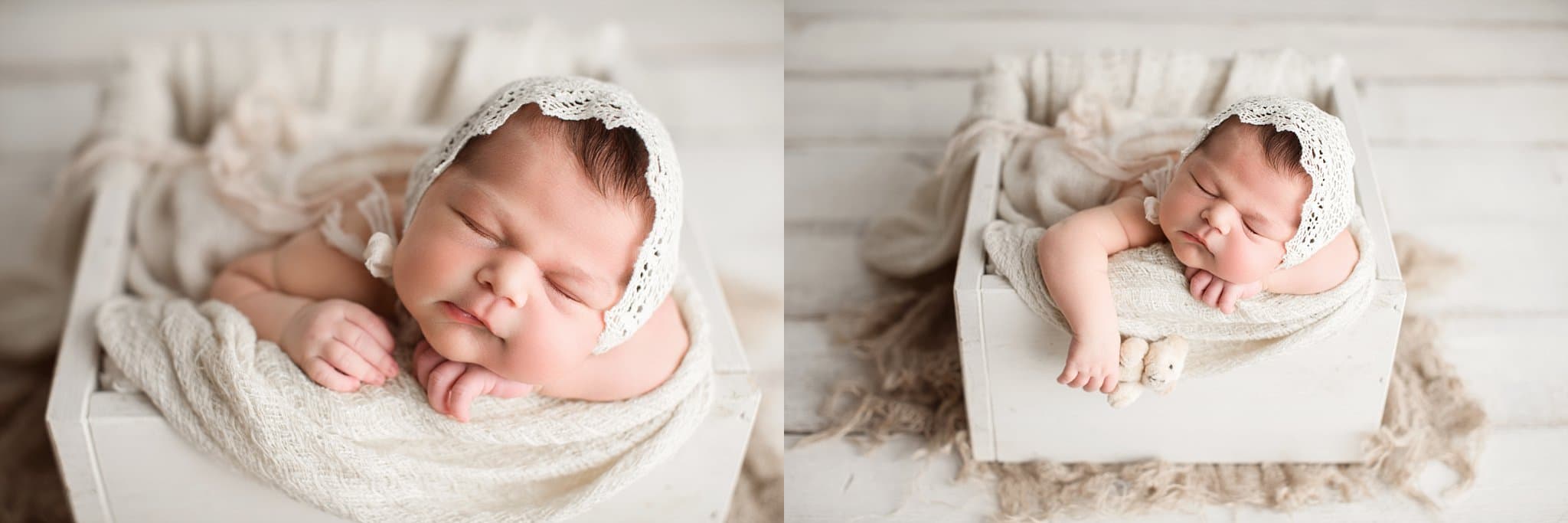 chubby cheek baby girl all white background lace bonnet New Baby Photos In Jacksonville