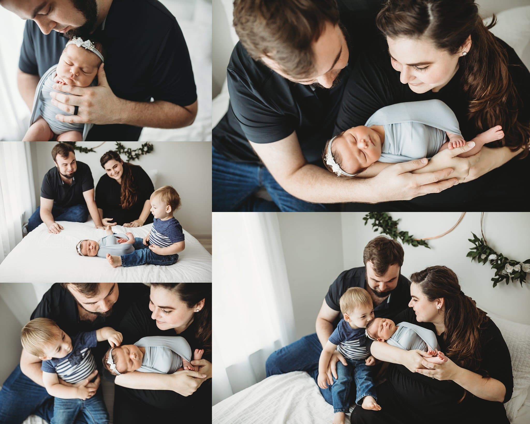 family photos with mom dad and big brother on minimalistic white bed set upNew Baby Photos In Jacksonville