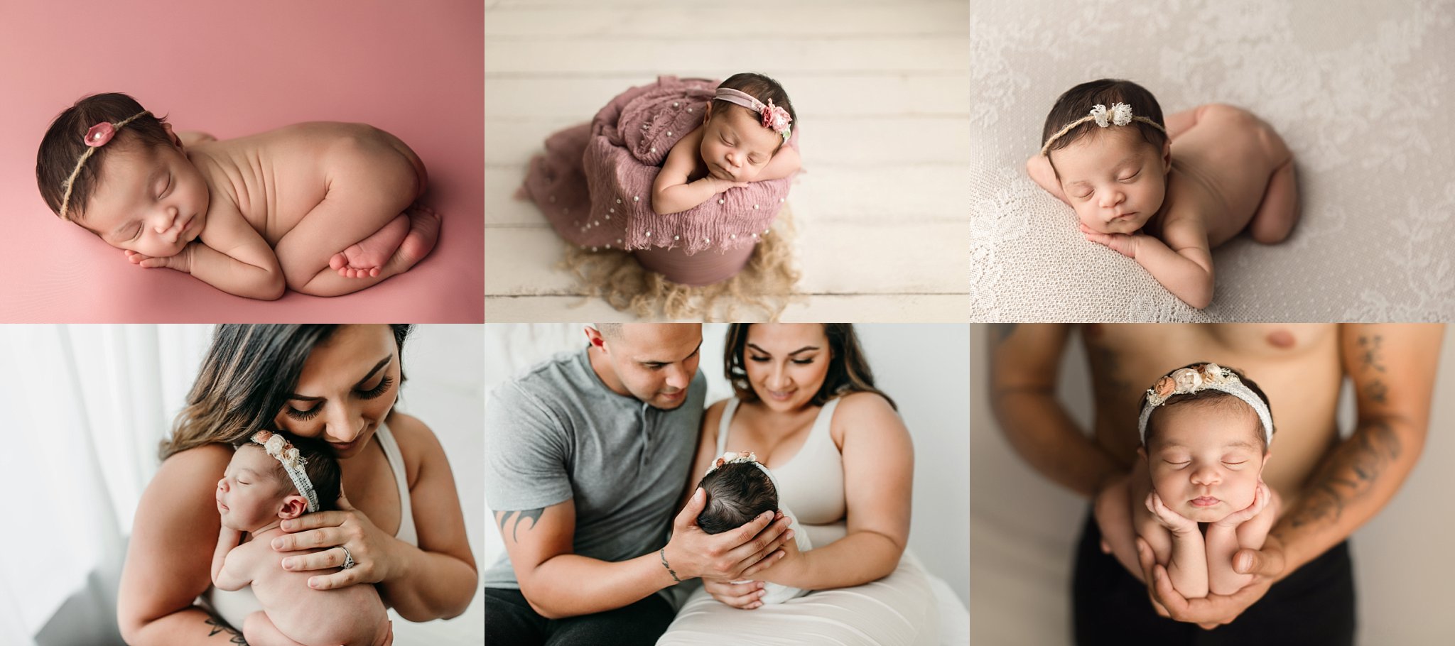 dark haired newborn girl photo session with parents