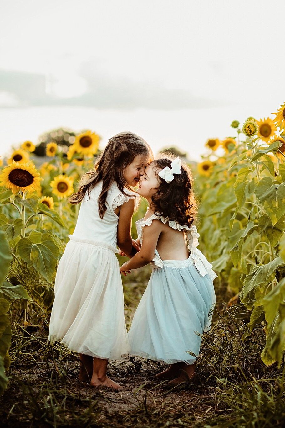 Sunflower Photography Session in NE Florida 2 beautiful sisters in sunlit sunflower field