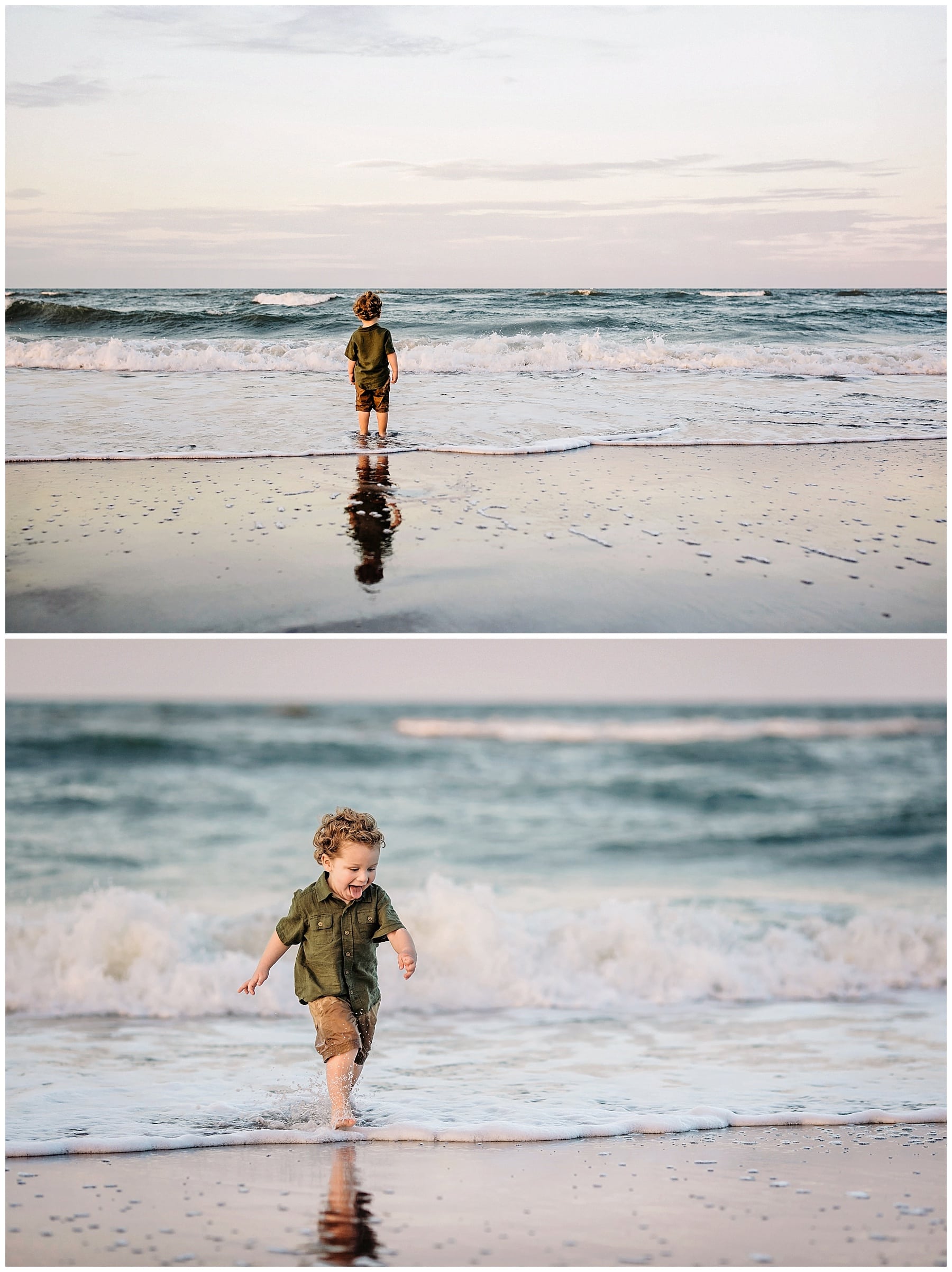 little boy watching the waves during family photos at ponte vedre beach florida