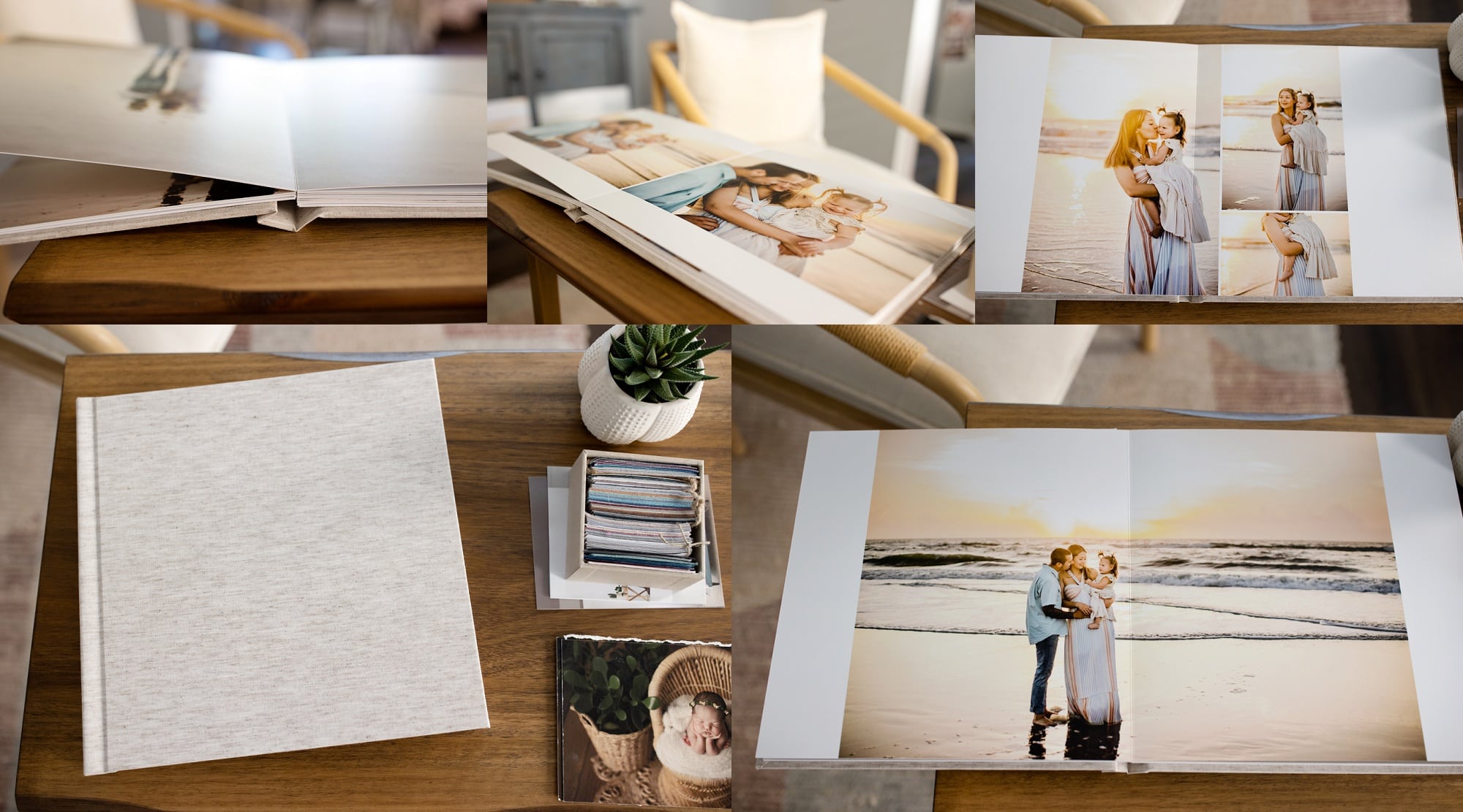 fine art photography products tan linen lay flat photo album maternity session on the beach